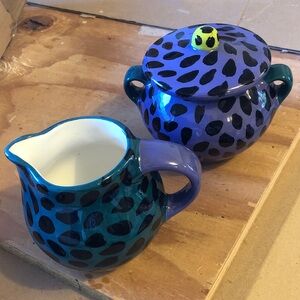 Handcrafted Blue & Purple Ceramic sugar/creamer set